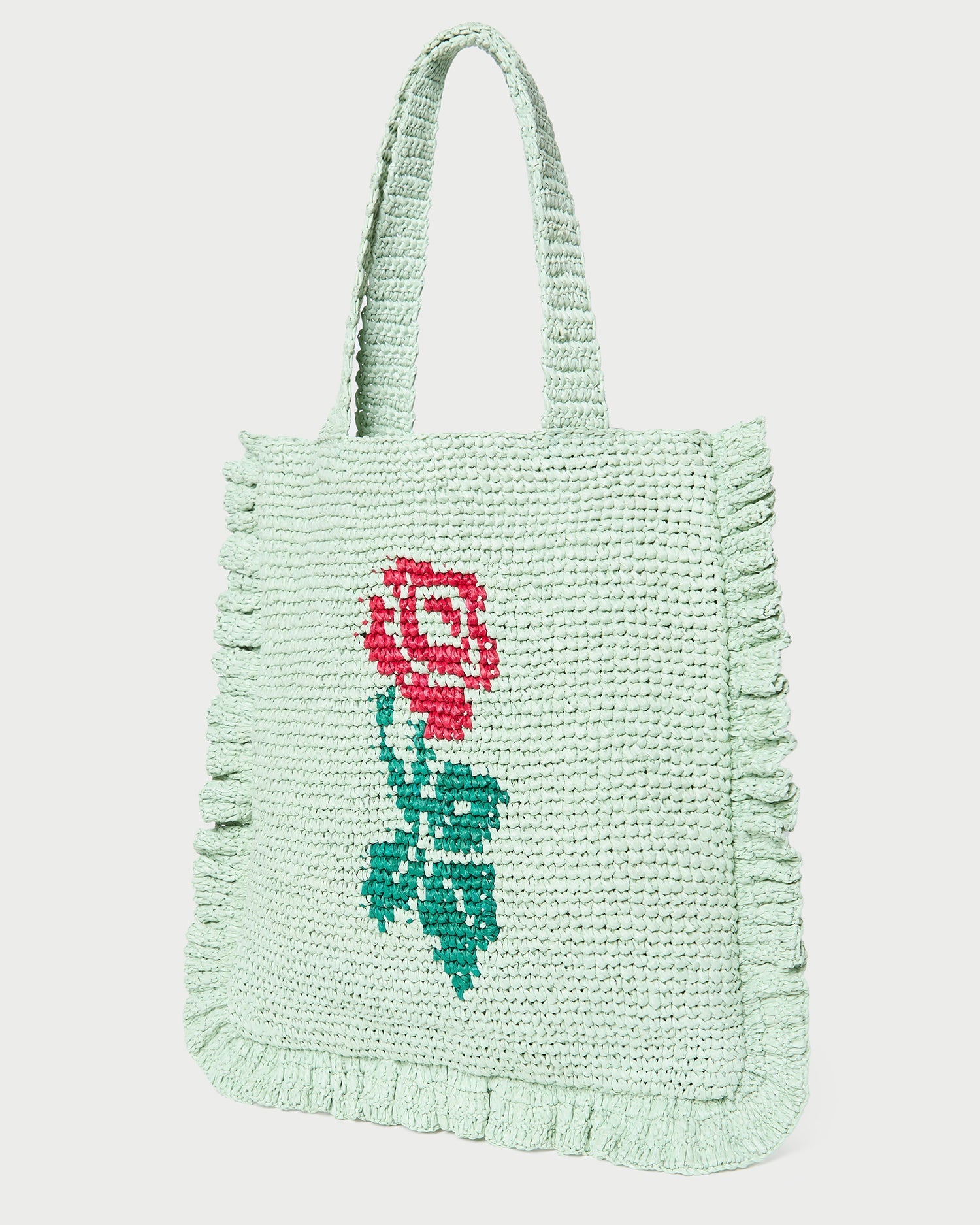 Justine Mint Crochet Ruffle Tote