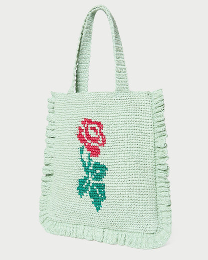 Justine Mint Crochet Ruffle Tote
