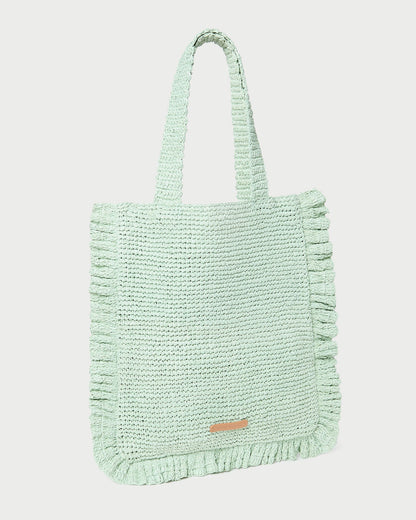 Justine Mint Crochet Ruffle Tote