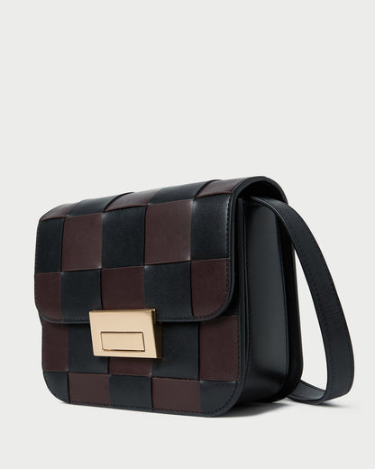 Desi Black/Espresso Woven Leather Crossbody