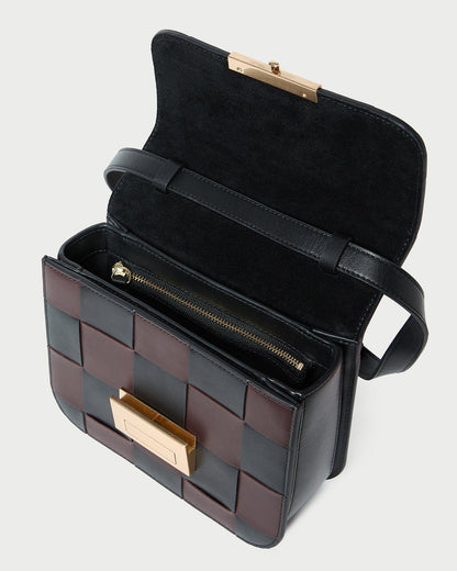 Desi Black/Espresso Woven Leather Crossbody