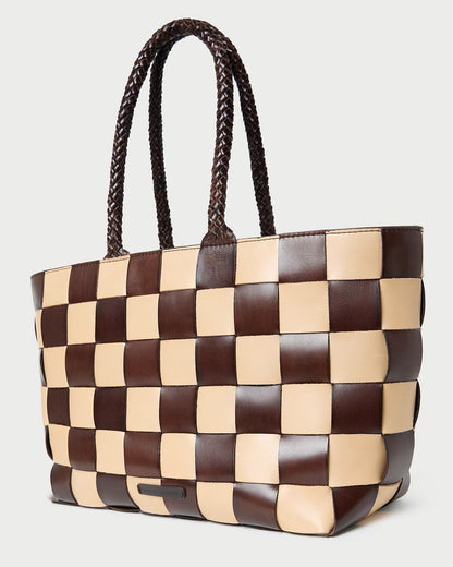 Klara Brown/Butter Woven Leather Tote