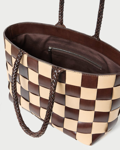 Klara Brown/Butter Woven Leather Tote