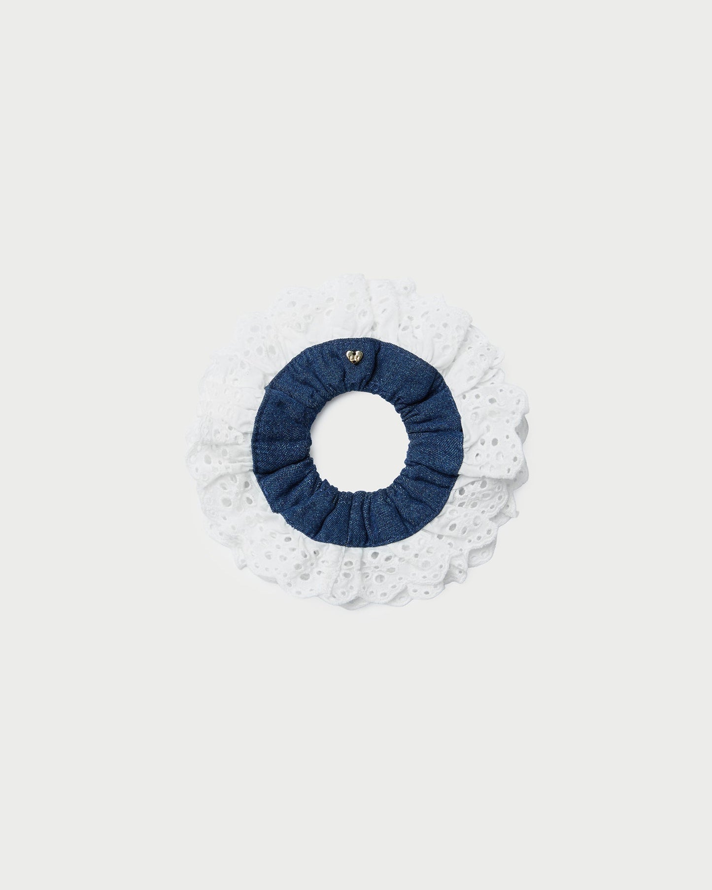Dolly Denim/Cream Embroidered Scrunchie