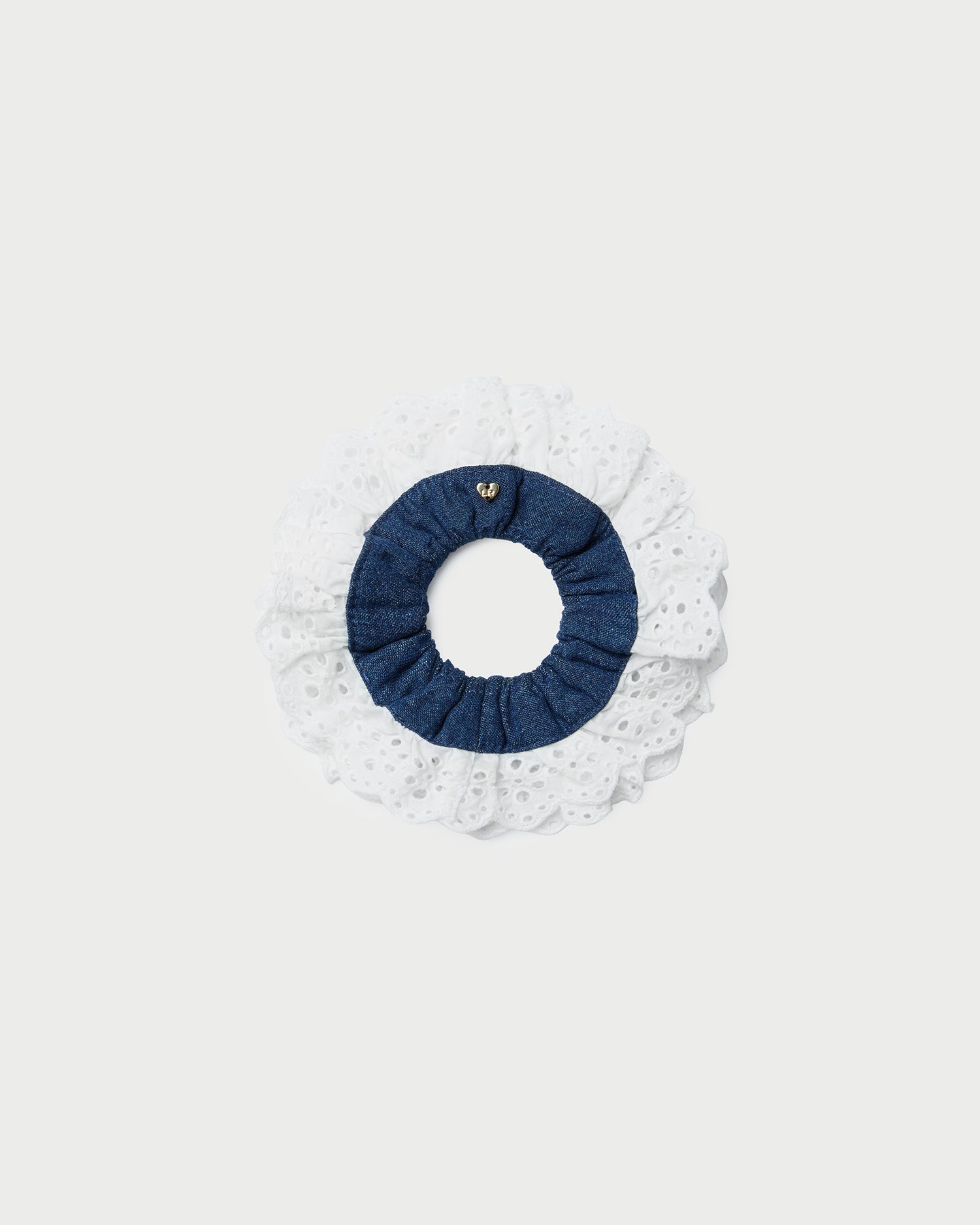 Dolly Denim/Cream Embroidered Scrunchie