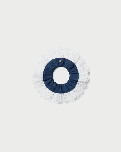 Dolly Denim/Cream Embroidered Scrunchie