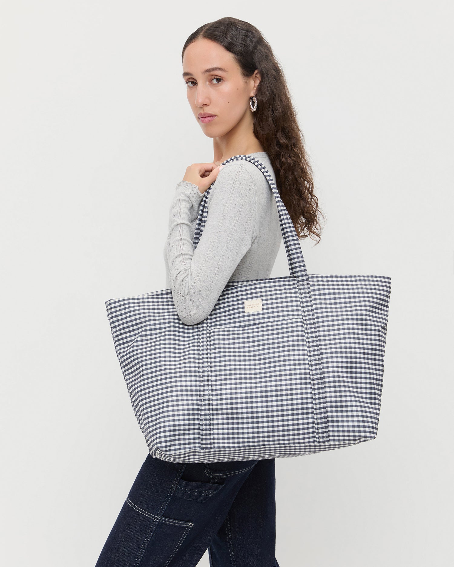 Dina Black/White Gingham Travel Tote