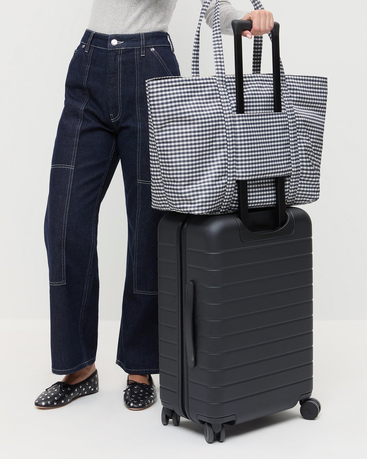 Dina Black/White Gingham Travel Tote