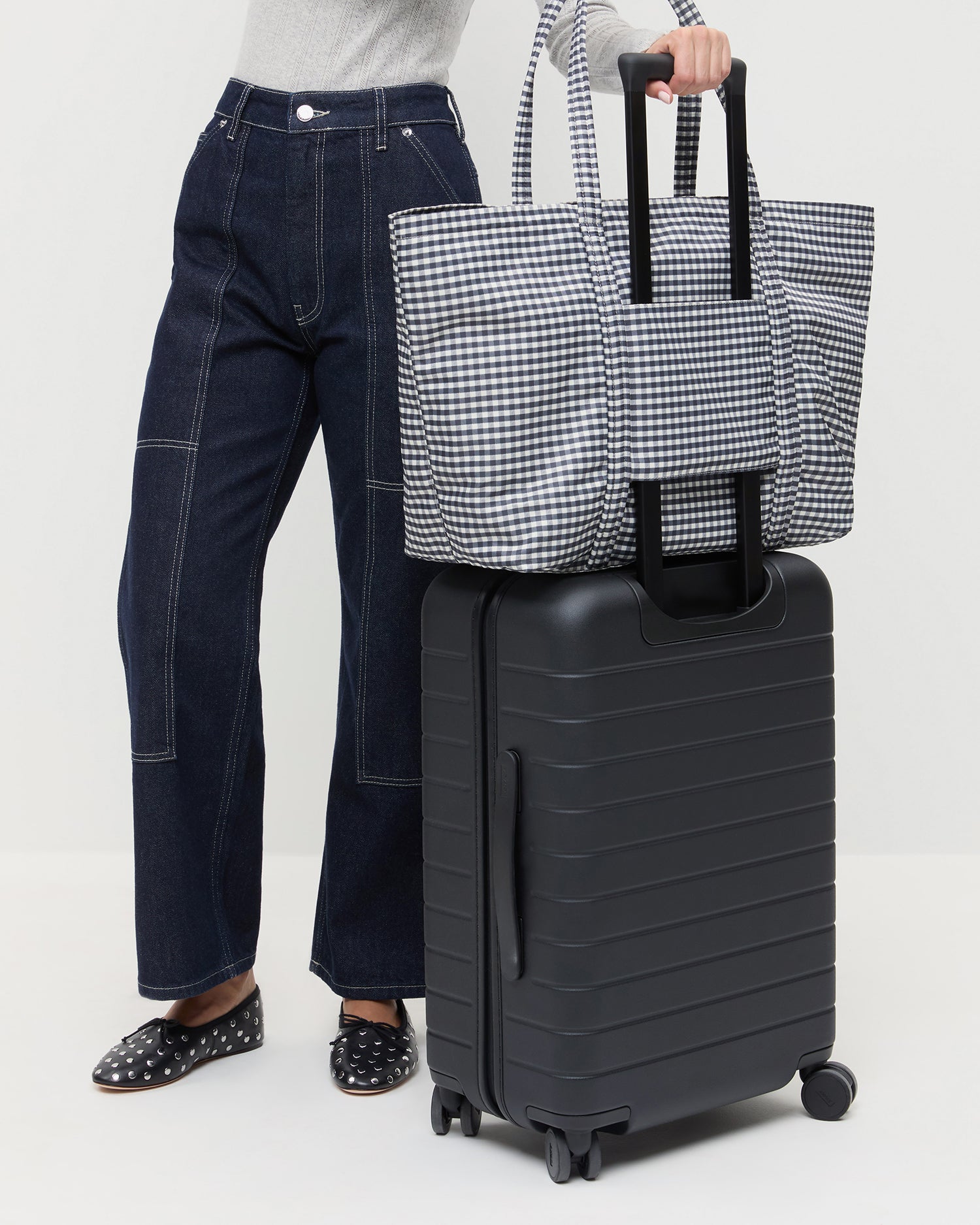 Dina Black/White Gingham Travel Tote