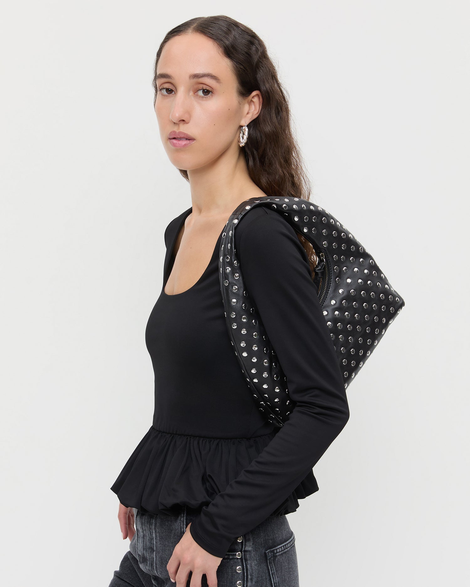 Mercer Black/Silver Leather Shoulder Bag