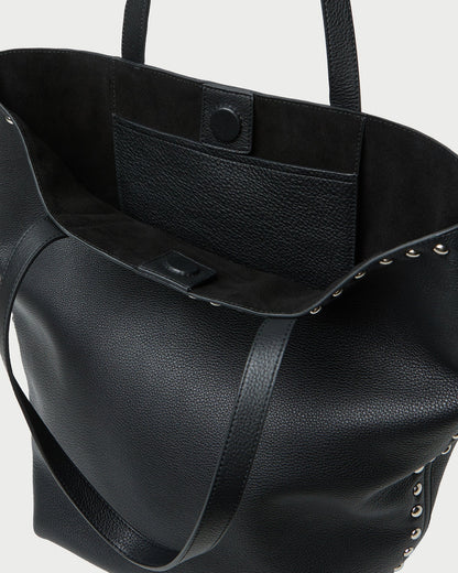 Walker Black/Silver Leather Tote