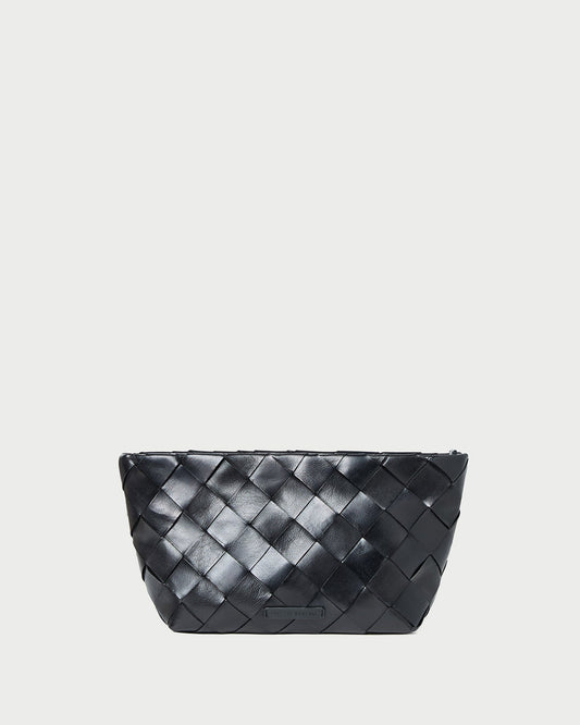 Melina Black Woven Leather Clutch