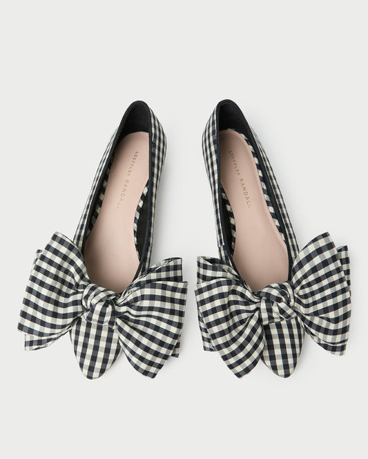 Noa Black/White Gingham Bow Flat
