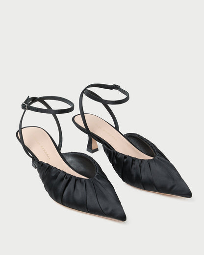 Rio Black Satin Kitten Heel