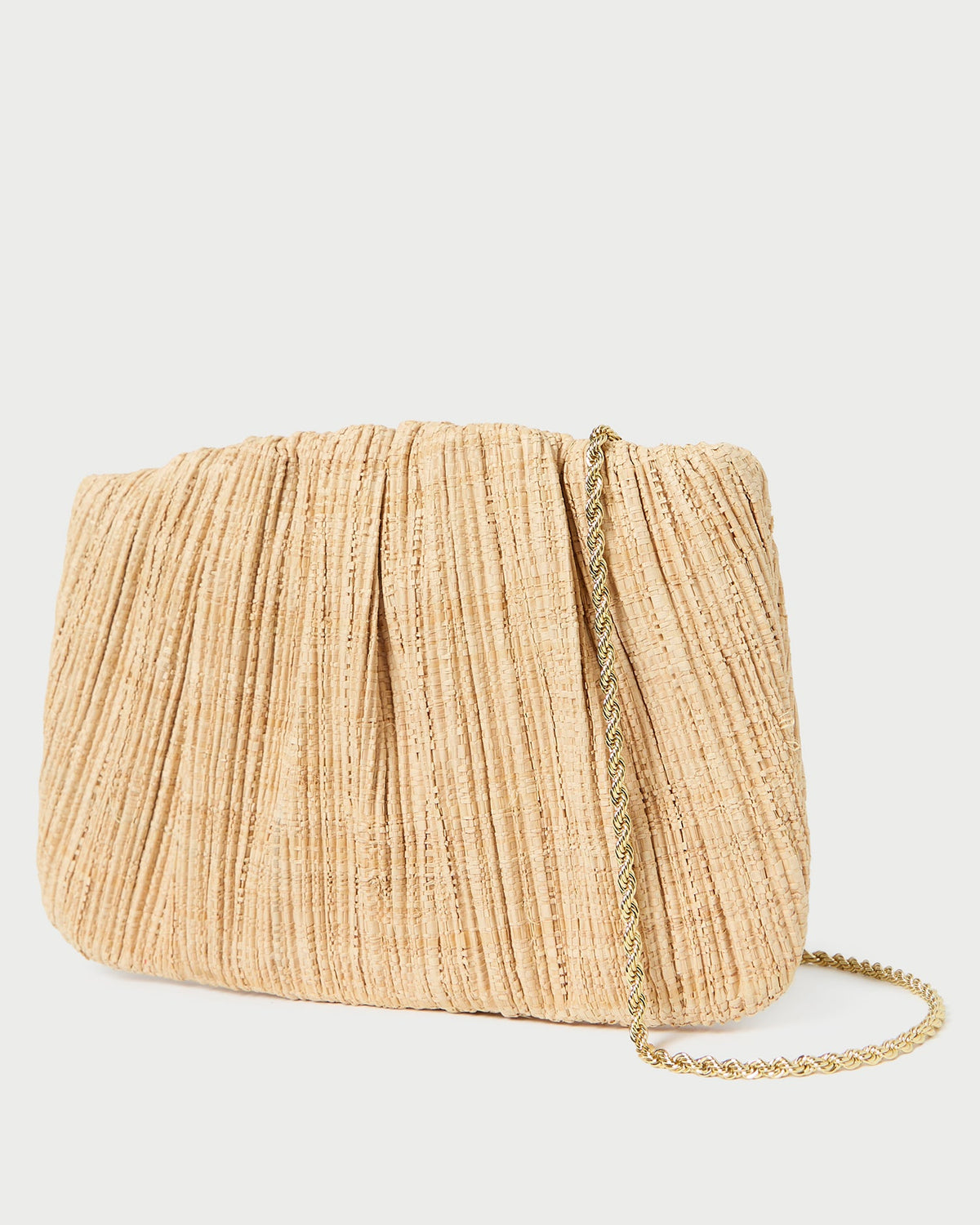 Brit Natural Flat Pleated Clutch in natural raffia.