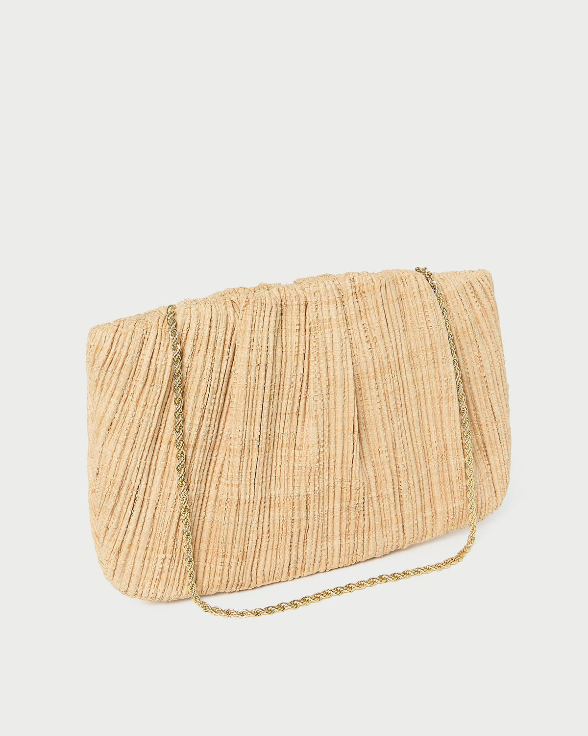 Brit Natural Flat Pleated Clutch in natural raffia.