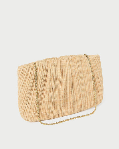 Brit Natural Flat Pleated Clutch in natural raffia.