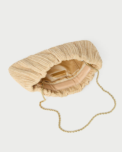 Brit Natural Flat Pleated Clutch in natural raffia.