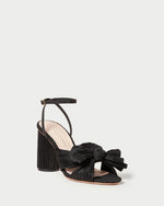 Camellia Black Pleated Bow Heel in black organza fabric.