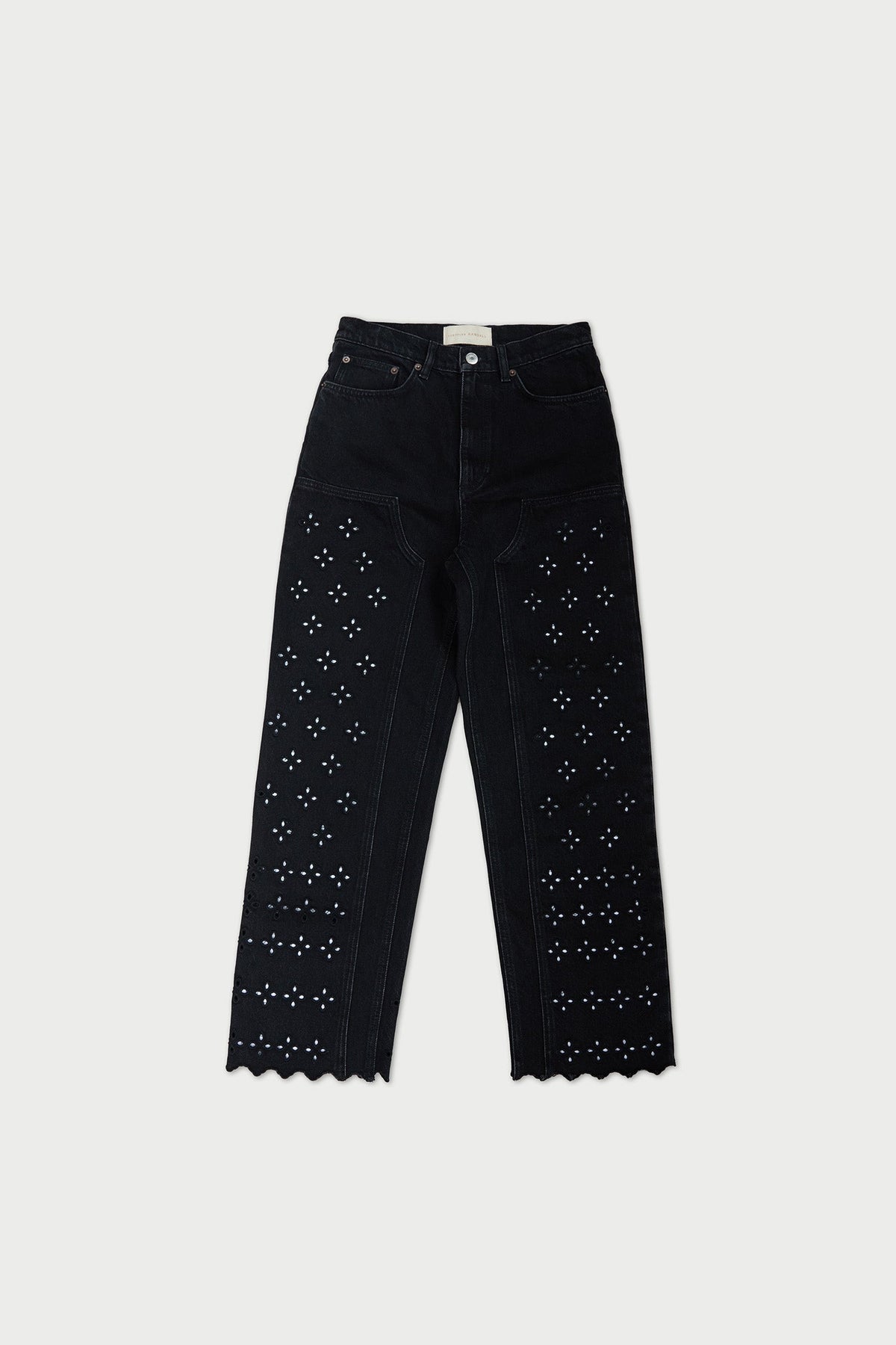 Demi Embroidered Pant in black denim.