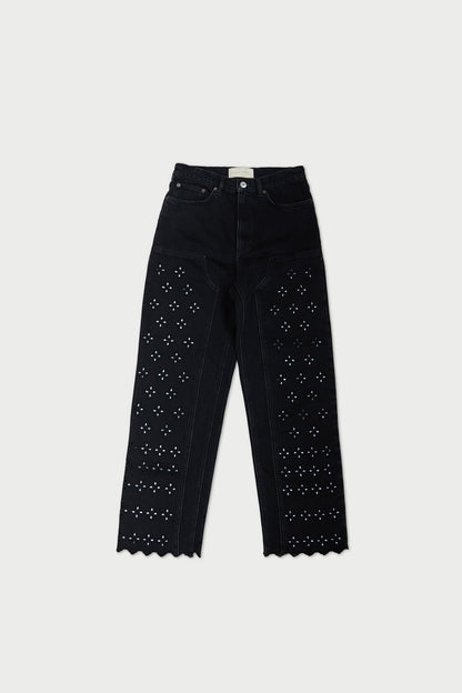 Demi Embroidered Pant in black denim.