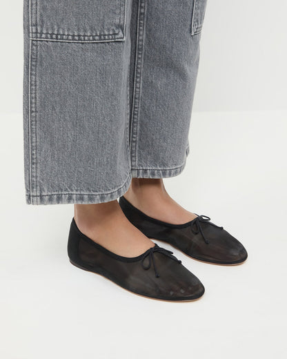 Landon Black Mesh Ballet Flat in black mesh and Molly Workwear Jean in grey denim.