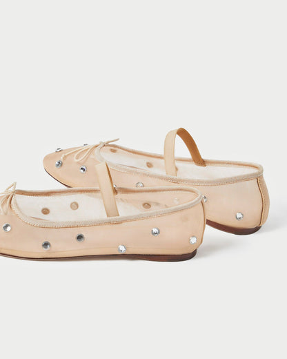 Leonie Caramel/Crystal Ballet Flat in caramel mesh with crystal accents