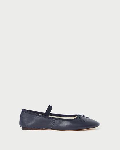 Leonie Navy Leather Ballet Flat in navy blue leather.