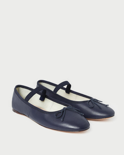 Leonie Navy Leather Ballet Flat in navy blue leather.