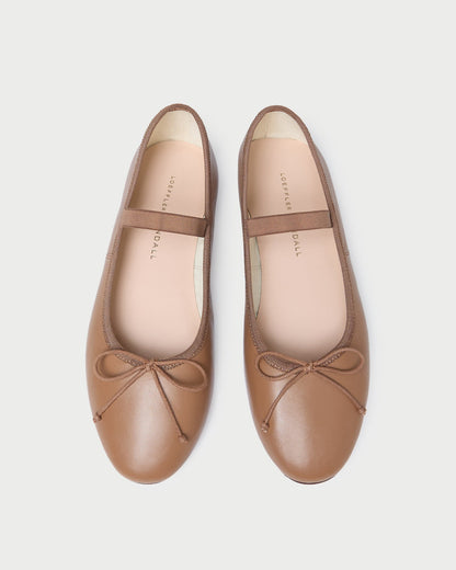 Leonie Safari Leather Ballet Flat in safari tan leather.