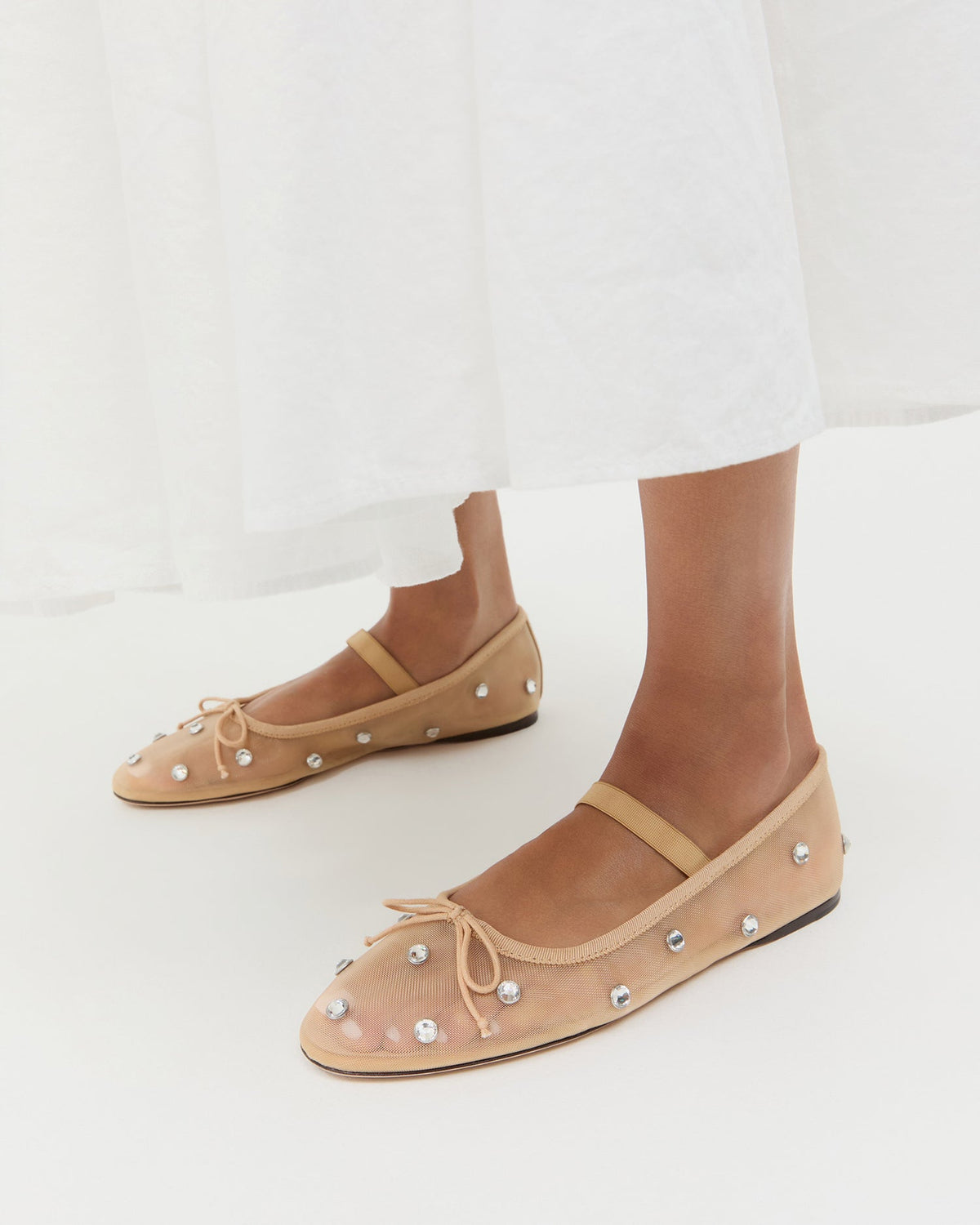 Leonie Caramel/Crystal Ballet Flat in caramel mesh with crystal accents