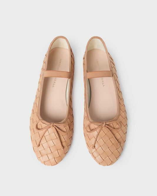 Leonie Honey Woven Ballet Flat in honey tan woven leather.