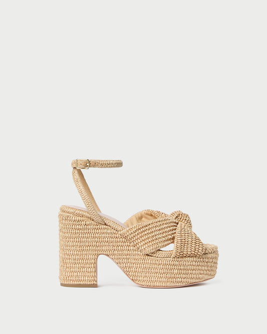 Liza Natural Platform Sandal in natural woven fabric.