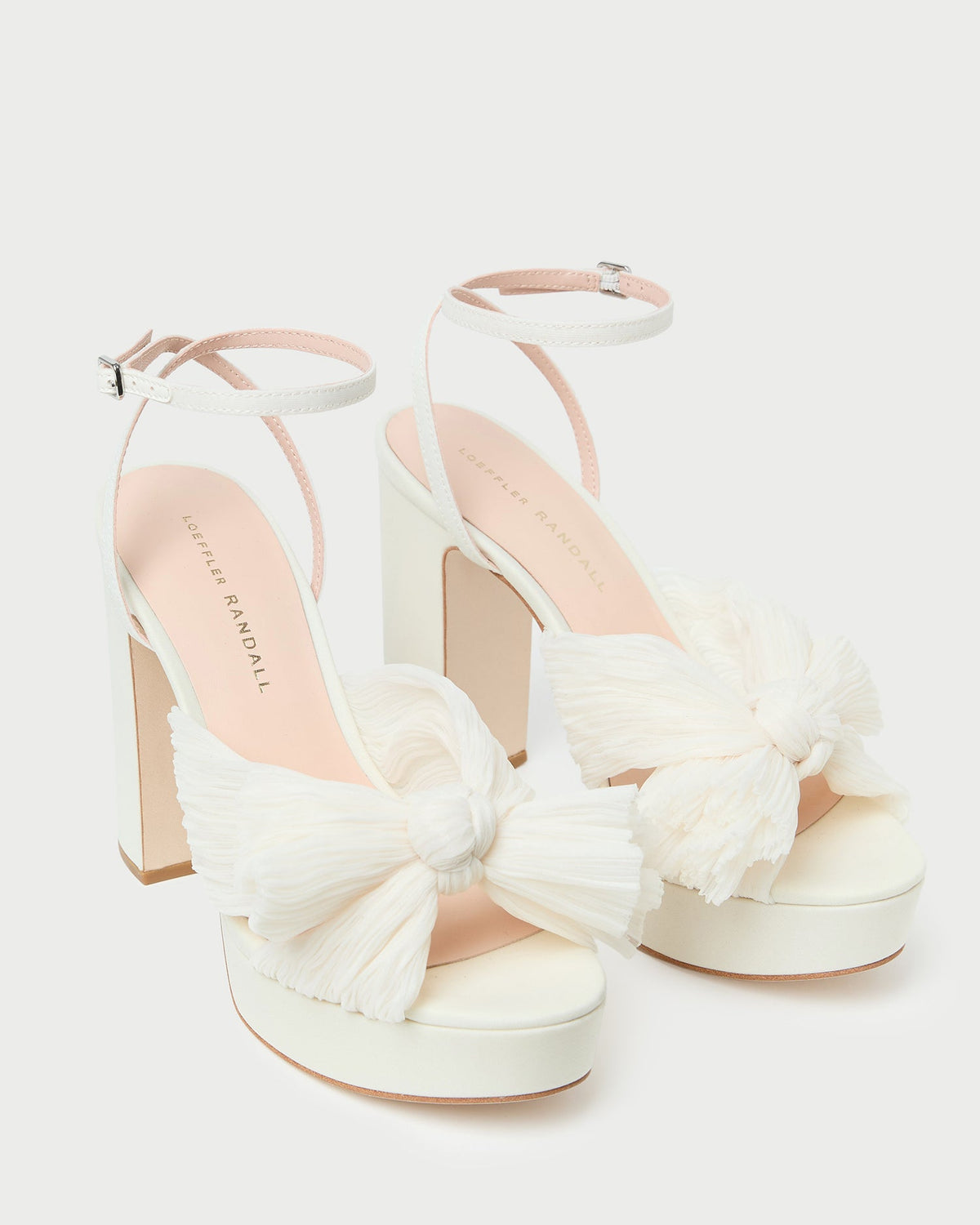 Natalia Pearl Platform Bow Heel in pearl organza fabric