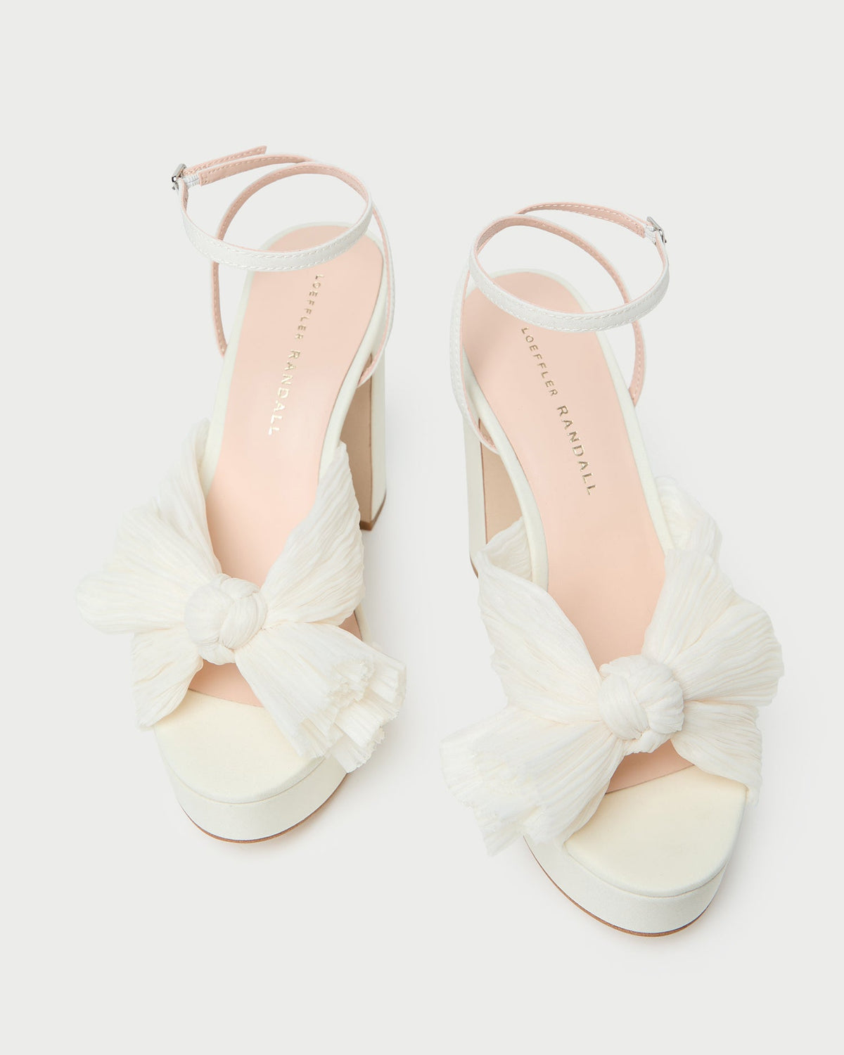 Natalia Pearl Platform Bow Heel in pearl organza fabric