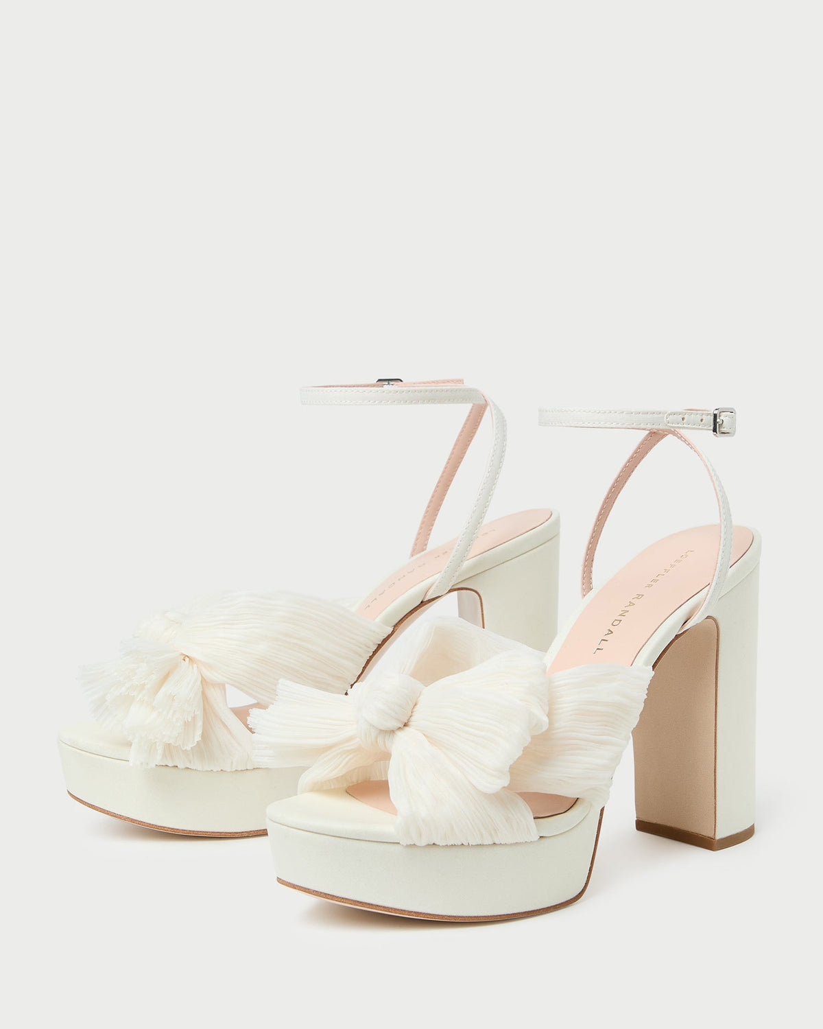 Natalia Pearl Platform Bow Heel in pearl organza fabric
