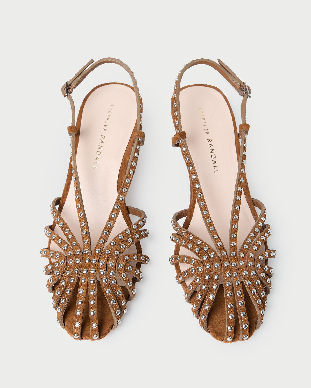 Priscilla Cacao/Silver Suede Heeled Sandal in cacao brown suede and silver studs.