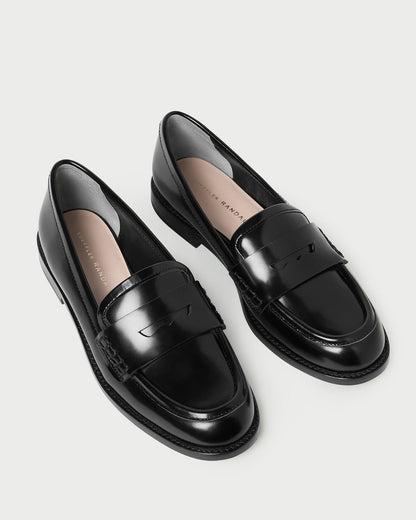 Rachel Black Leather Loafer in black leather.