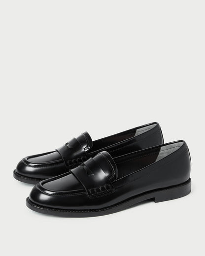 Rachel Black Leather Loafer in black leather.
