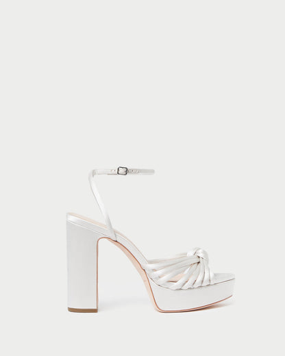 Rivka Cream Knot Platform Sandal in cream satin