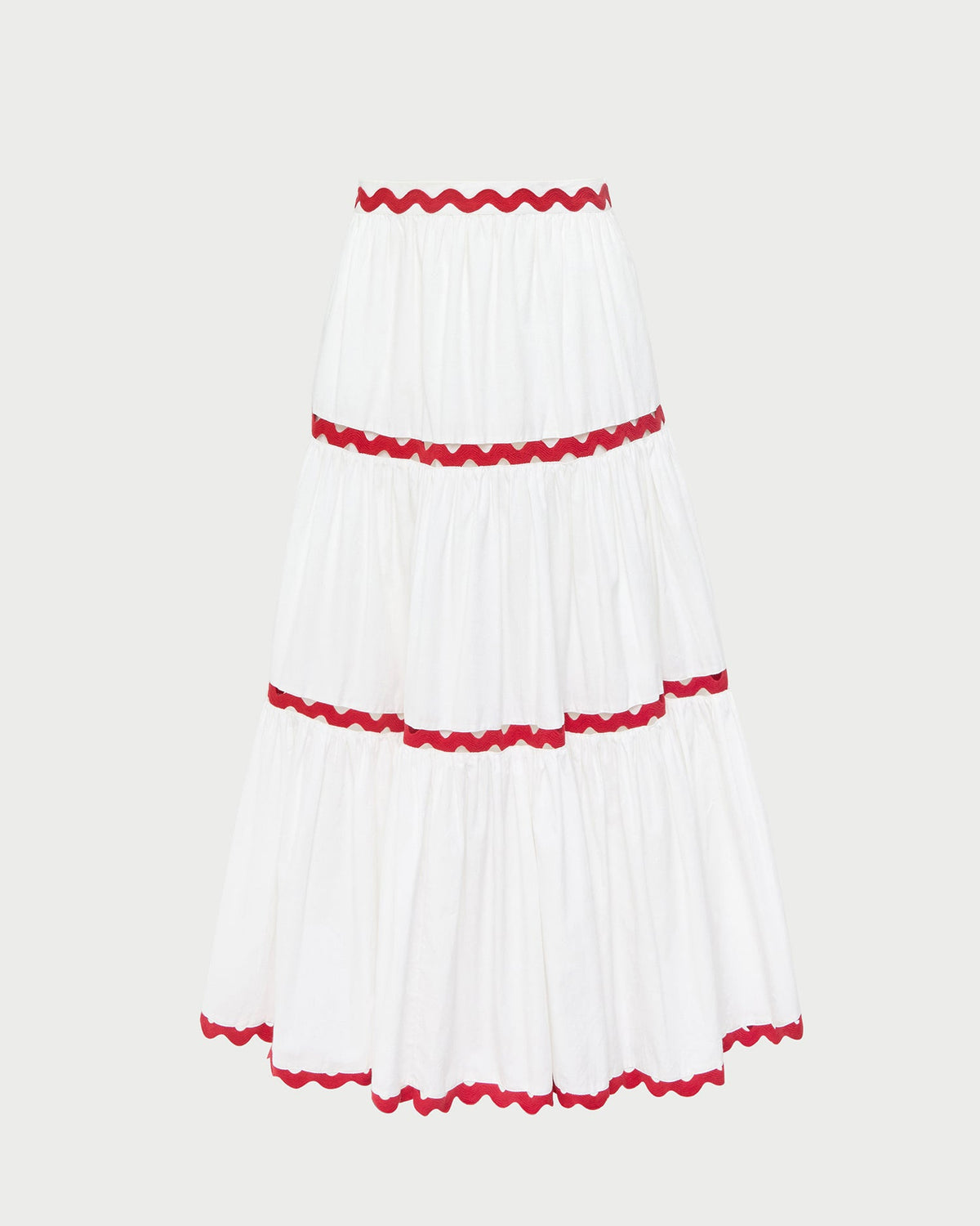 Aimee Skirt in white cotton with red accents.