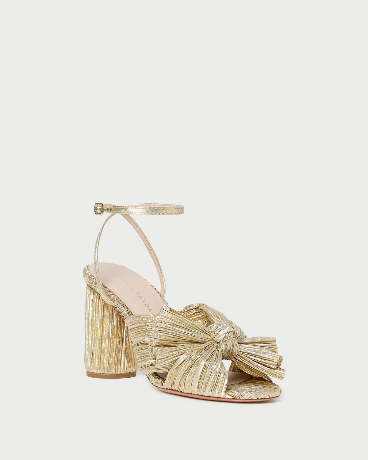 Camellia Gold Pleated Bow Heel in gold lamé.