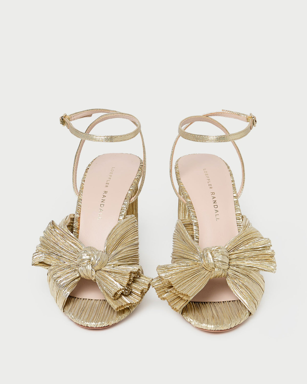 Camellia Gold Pleated Bow Heel in gold lamé.