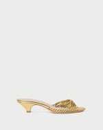 Dixie Gold Leather Kitten Heel in gold metallic leather.