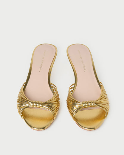 Dixie Gold Leather Kitten Heel in gold metallic leather.