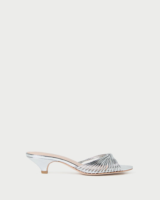 Dixie Silver Leather Kitten Heel in silver metallic leather.