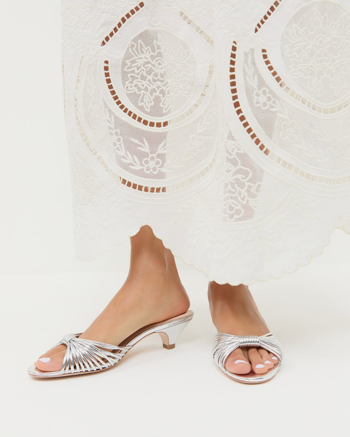 Dixie Silver Leather Kitten Heel in silver metallic leather.