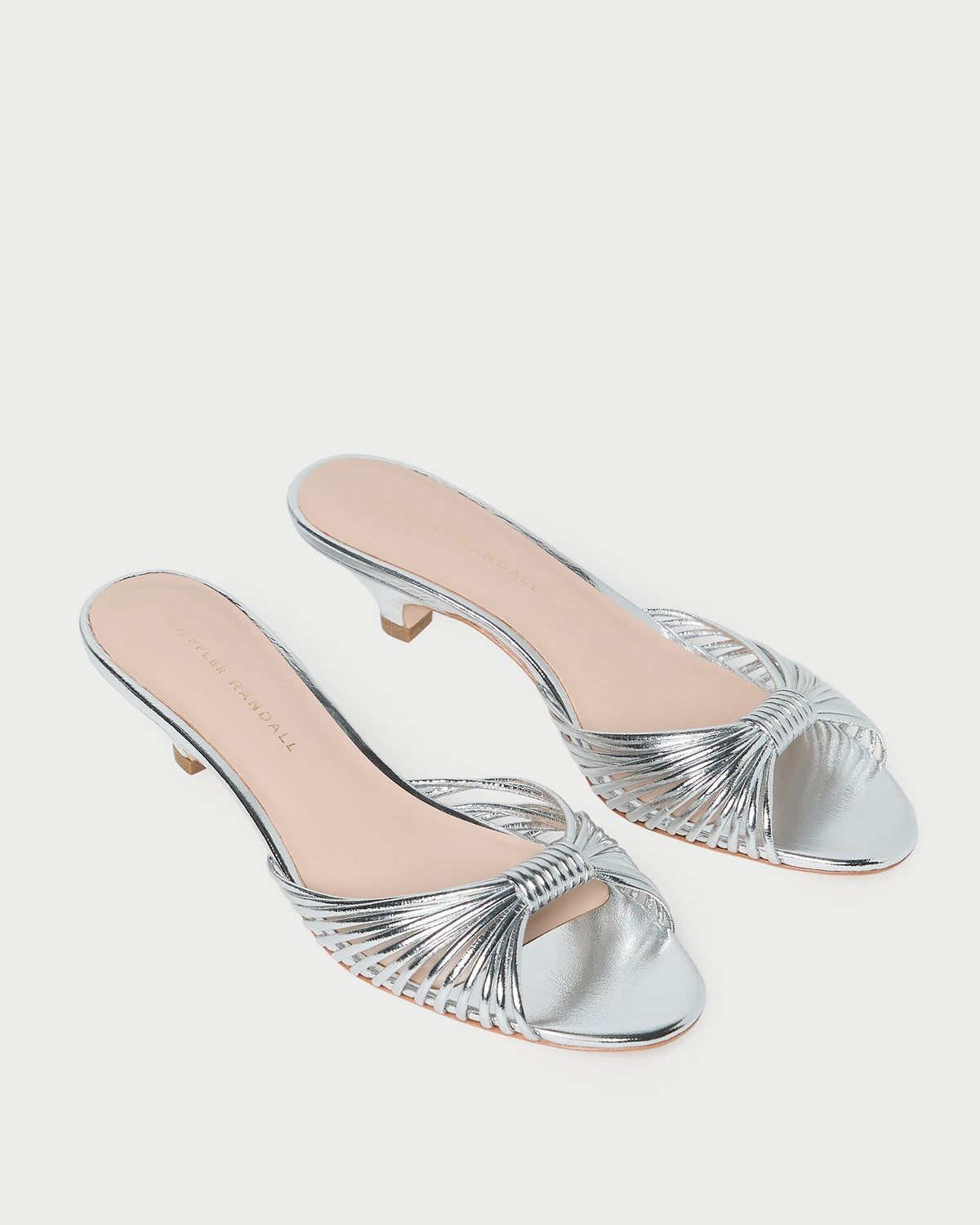 Dixie Silver Leather Kitten Heel in silver metallic leather.