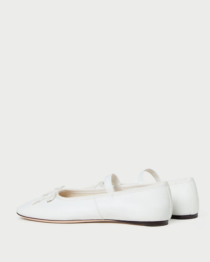 Leonie Ivory Leather Ballet Flat in ivory cream leather.