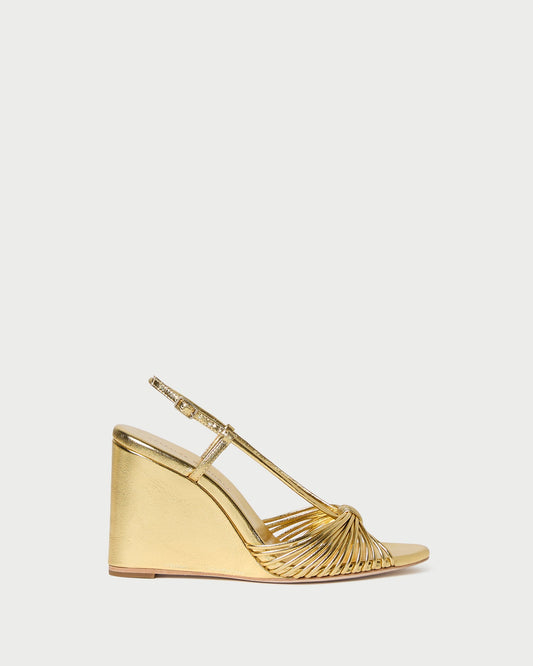 Marren Gold Leather Wedge in gold metallic leather.